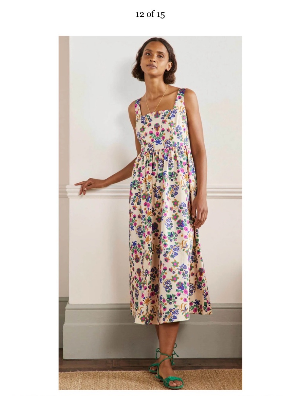 Boden Cream Floral Midi Dress with Pink, Purple and Green Blooms - Picture 1 of 7